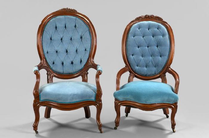 Appraisal: Two American Rococo Revival Walnut Parlor Chairs third quarter th