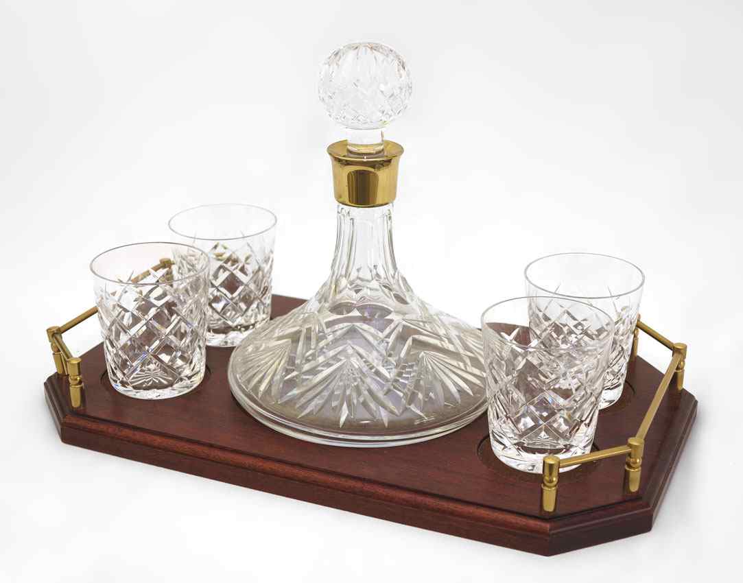 Appraisal: PIECE WATERFORD DECANTER AND GLASSES Decanter with brass collar ''