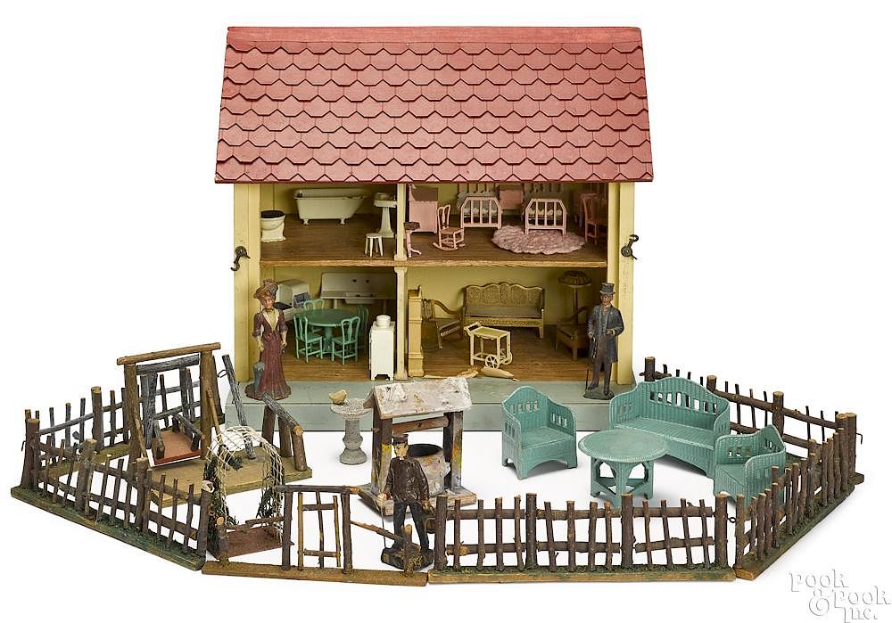 Appraisal: Schoenhut wooden dollhouse with accessories Schoenhut wooden dollhouse with accessories