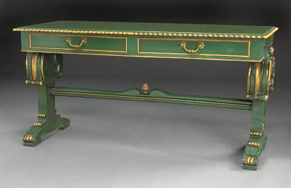 Appraisal: A Neoclassical style parcel gilt and green painted side table