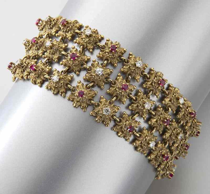 Appraisal: Chantecler K gold diamond and ruby braceletmounted with round brilliant