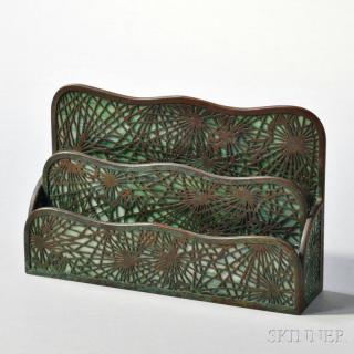 Appraisal: Tiffany Studios Pinecone Pattern Letter Holder Patinated bronze slag glass