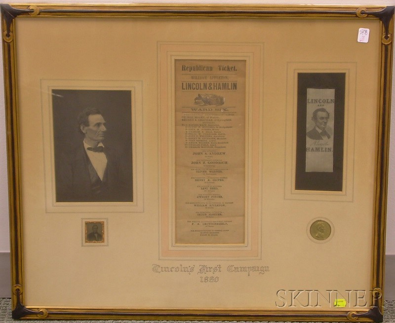 Appraisal: Framed Group of Abraham Lincoln First Presidential Campaign Related Items