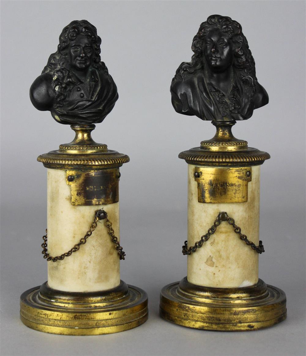 Appraisal: PAIR OF FRENCH GILT-BRONZE MOUNTED BUSTS OF AUTHORS th C