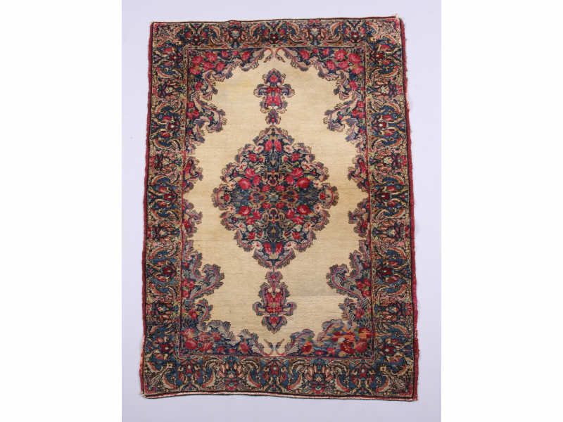 Appraisal: Antique Persian Laver Kerman Rug ca - central floral medallion