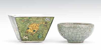 Appraisal: A Small Famille Verte Square Dish and a Small Celadon