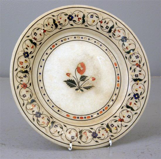 Appraisal: th century Pietra Dura style inlaid alabaster dish with central