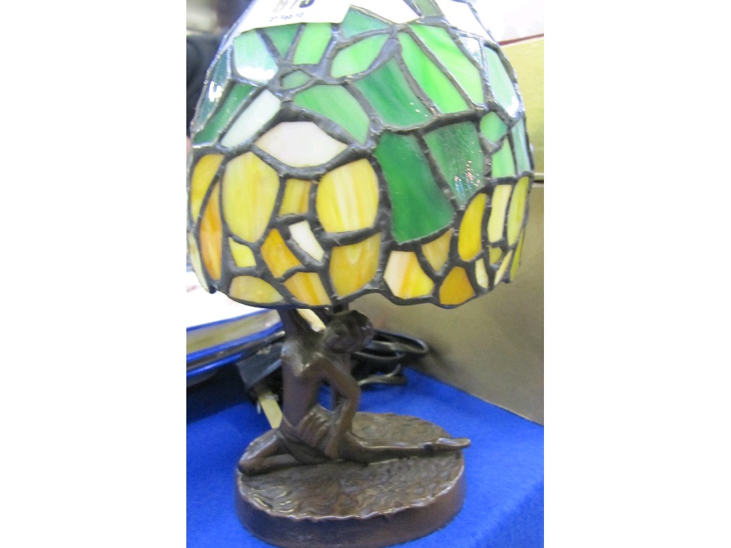 Appraisal: Modern Art Deco style lamp with stained and leaded glass