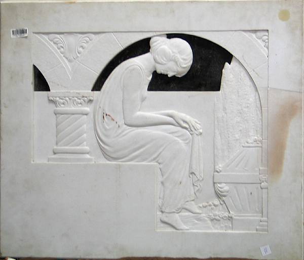 Appraisal: An Art Deco style carved white marble figural relief panel