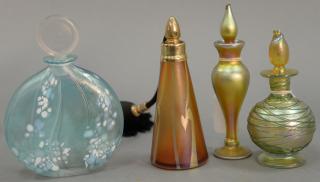 Appraisal: Four art glass perfume bottles to include Loetz gold iridescent