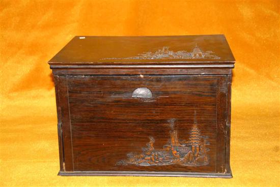 Appraisal: CARVED CAMPHORWOOD DRESSING BOX With fitted interior