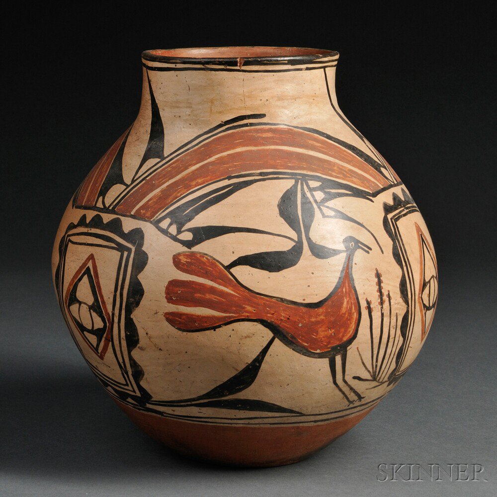 Appraisal: Zia Polychrome Pottery Olla cracks ht in Estimate - The