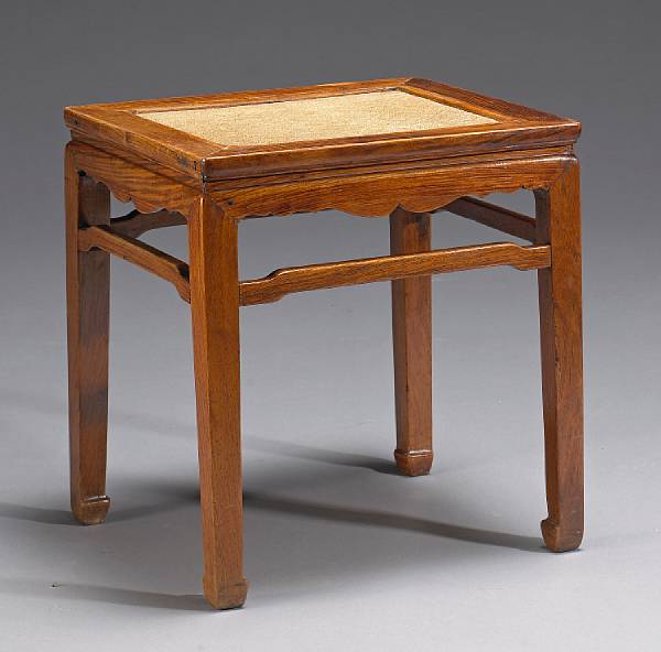 Appraisal: A mixed wood rectangular stool Composed of Qing Dynasty elements