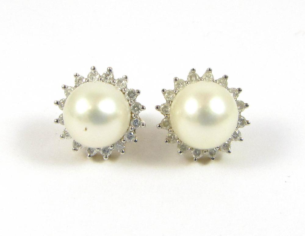 Appraisal: PAIR OF PEARL AND DIAMOND EAR STUDS each k gold