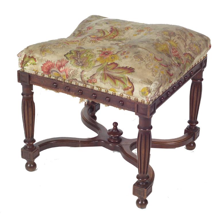 Appraisal: th CENTURY MAHOGANY STOOL the upholstered seat raised on fluted