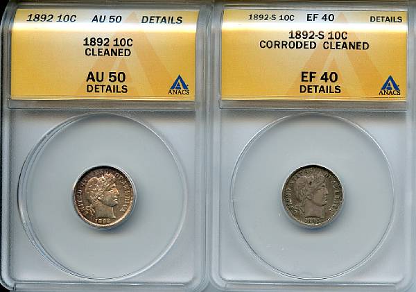 Appraisal: Barber Dimes C AU Details Cleaned ANACS -S C XF