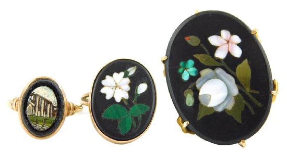 Appraisal: JEWELRY Three Pietra Dura Rings K and K settings details