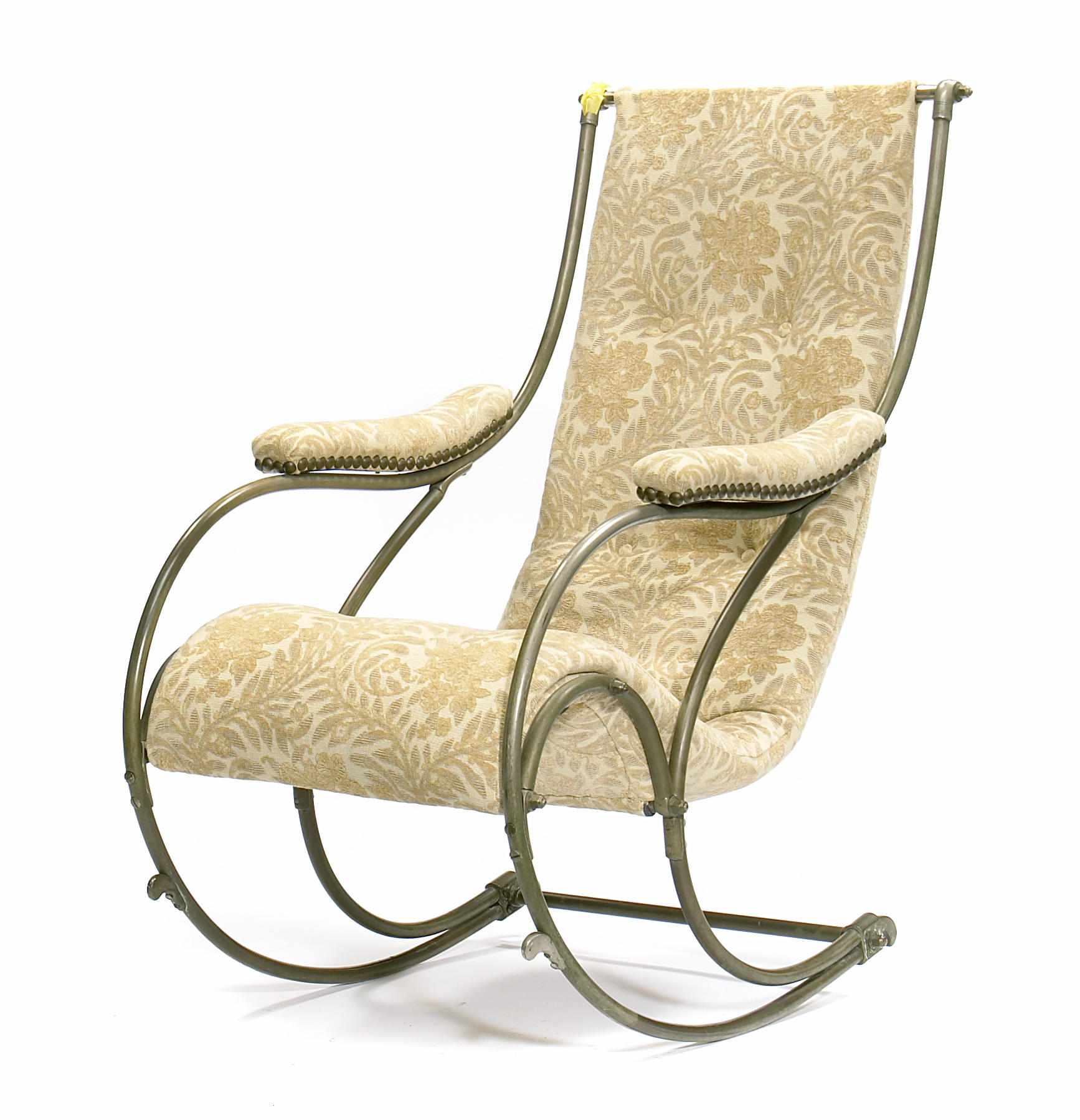 Appraisal: A French polished steel rocking chair height in width in