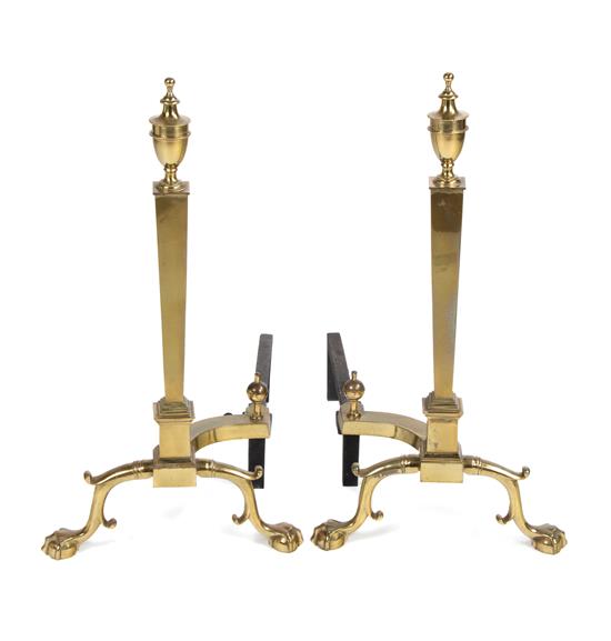 Appraisal: Sale Lot A Pair of Chippendale Style Brass Andirons th