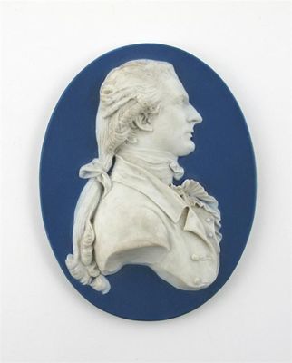 Appraisal: A blue Jasperware oval portrait plaque of a young man