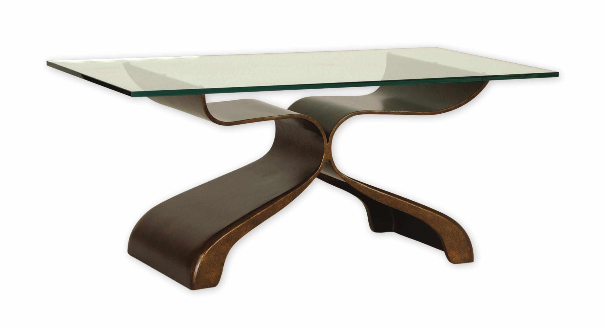 Appraisal: A Modern patinated wrought iron and glass cocktail table 'Mariposa'