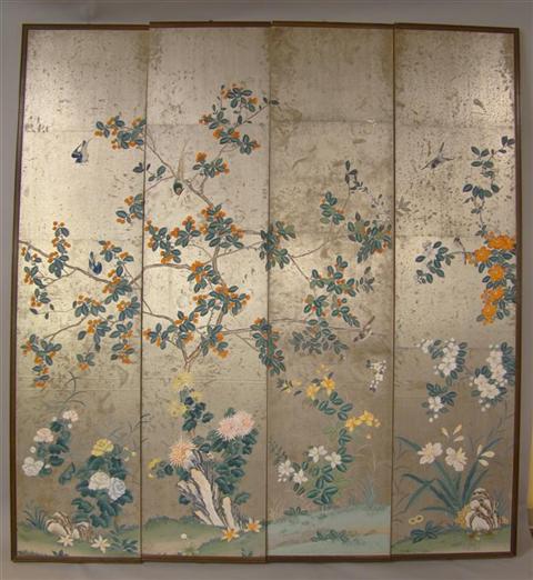 Appraisal: CHINESE EXPORT FOUR-PANEL SCREEN Late th century painted in a