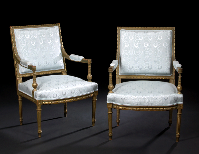 Appraisal: Pair of Louis XVI-Style Giltwood Fauteuils fourth quarter th century