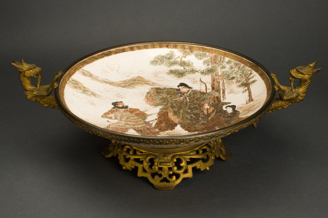 Appraisal: GILT MOUNTED JAPANESE SATSUMA DISH Gilt mounted Japanese Satsuma dish