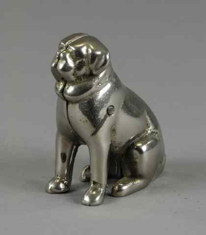 Appraisal: SEATED PUG DOG STILL BANK Nickeled cast iron version well