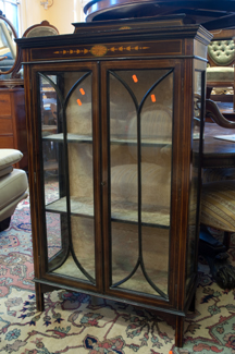 Appraisal: EDWARDIAN MAHOGANY AND SATINWOOD TWO DOOR CRYSTAL CABINET