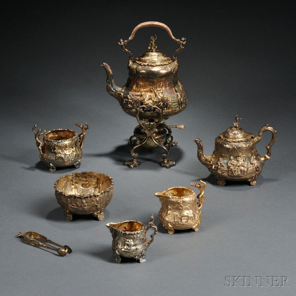 Appraisal: Assembled Six-piece Victorian Gilded Sterling Silver Tea Service London each