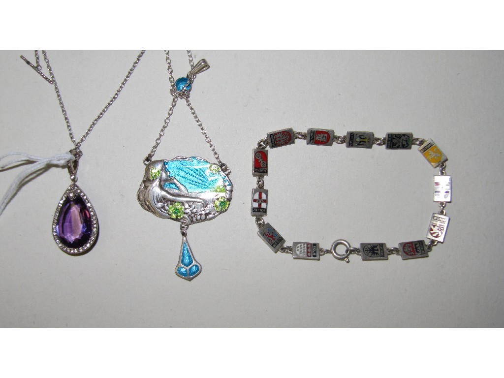 Appraisal: Lot comprising enamel bracelet enamelled pendant on chain and an