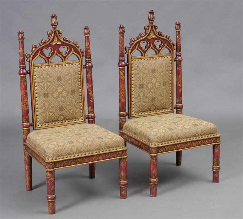 Appraisal: PAIR OF GOTHIC REVIVAL STYLE GRAPE STAINED AND PARCEL-GILT SIDE