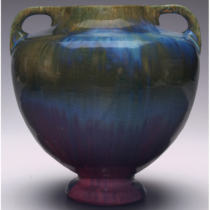 Appraisal: Fulper vase large footed and double-handled shape covered in a