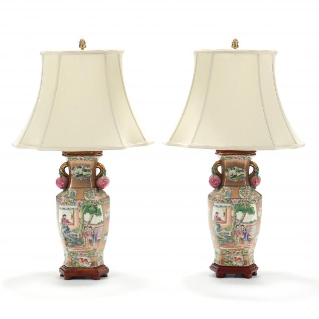 Appraisal: A PAIR OF CHINESE FAMILLE ROSE VASE LAMPS Mid to