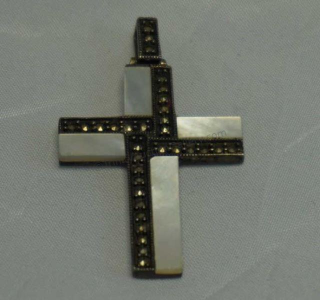 Appraisal: Vintage Sterling Silver marked White Abalone Shell and Marcasite Cross