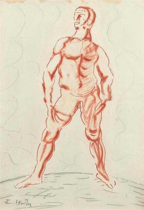 Appraisal: HODLER FERDINAND Berne - Geneva attributed Male nude Red chalk