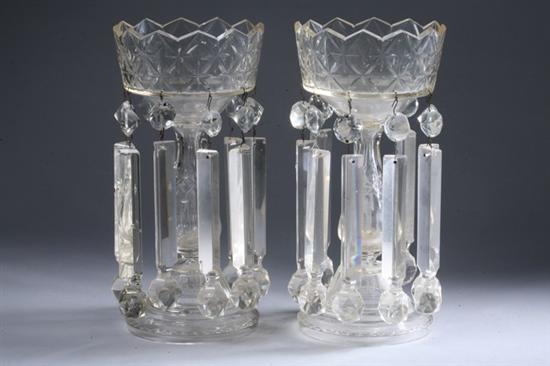 Appraisal: PAIR VICTORIAN CUT-GLASS LUSTRES th century Circular foot baluster-form standard