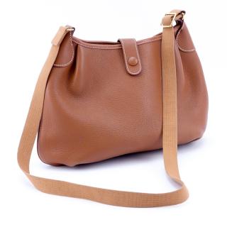 Appraisal: Hermes Brown Leather Cross Body Hobo Bag Canvas strap unlined