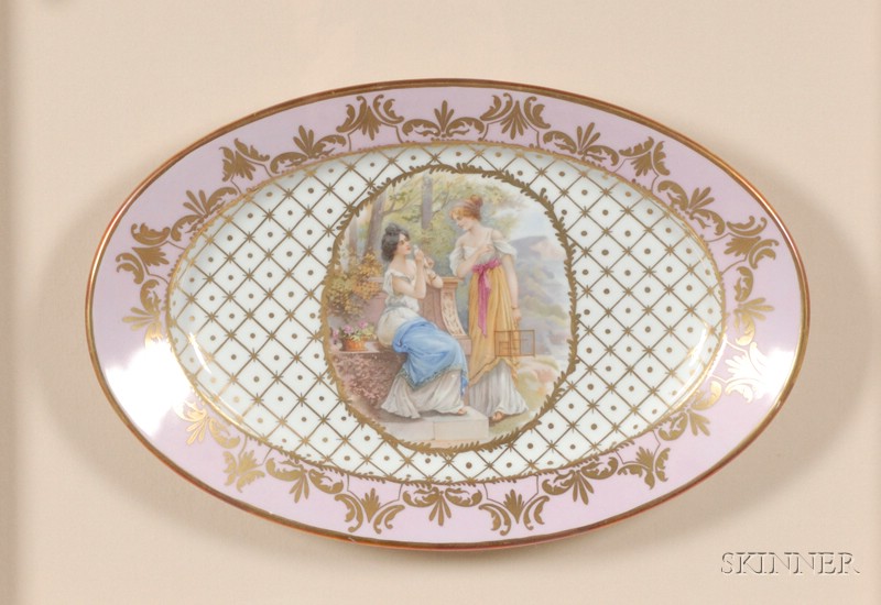 Appraisal: Framed Sevres-style Porcelain Platter early th century oval printed to