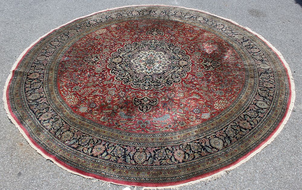 Appraisal: Vintage and Finely Hand Woven Round Carpet Very fine weave