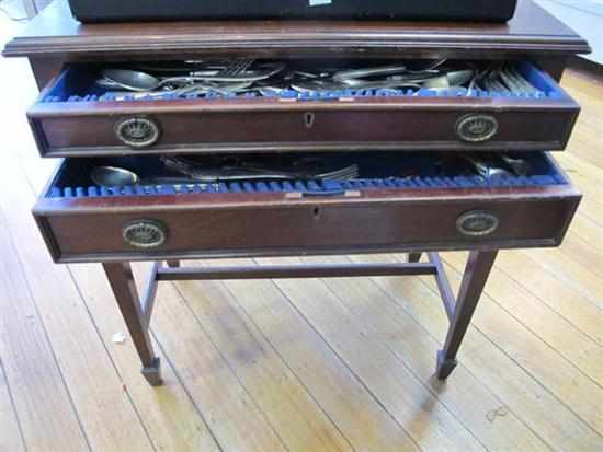 Appraisal: TWO DRAWER CUTLERY TABLE WITH CONTENTS