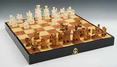 Appraisal: A Chinese Carved Ivory Chess Set with Custom Made Case