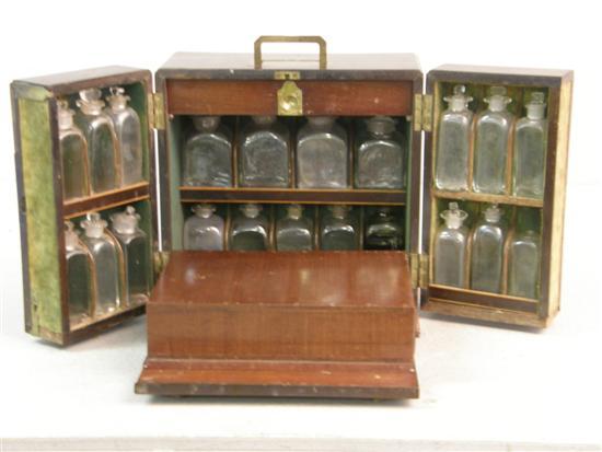 Appraisal: th century mahogany apothecary cabinet with bottles h w d