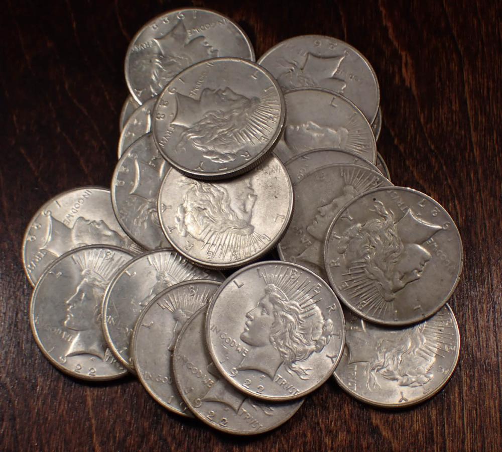 Appraisal: ROLL OF TWENTY U S SILVER PEACE TYPE DOLLARS -S