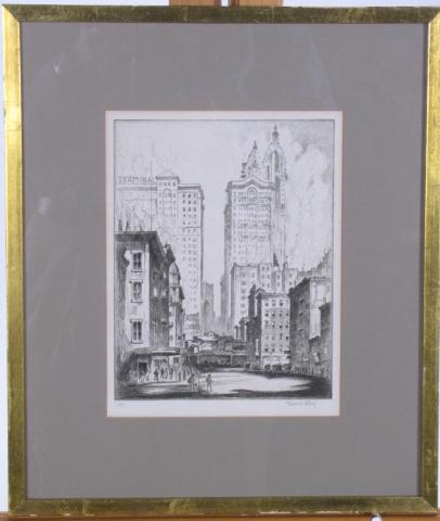 Appraisal: Frederick Polley - IN x Engraving Signed Lower Right Downtown