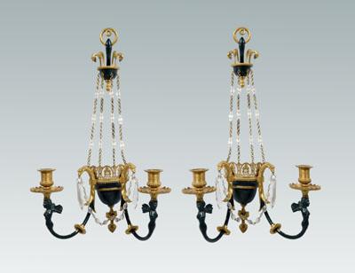 Appraisal: Pair Empire style sconces dark green painted half urns with