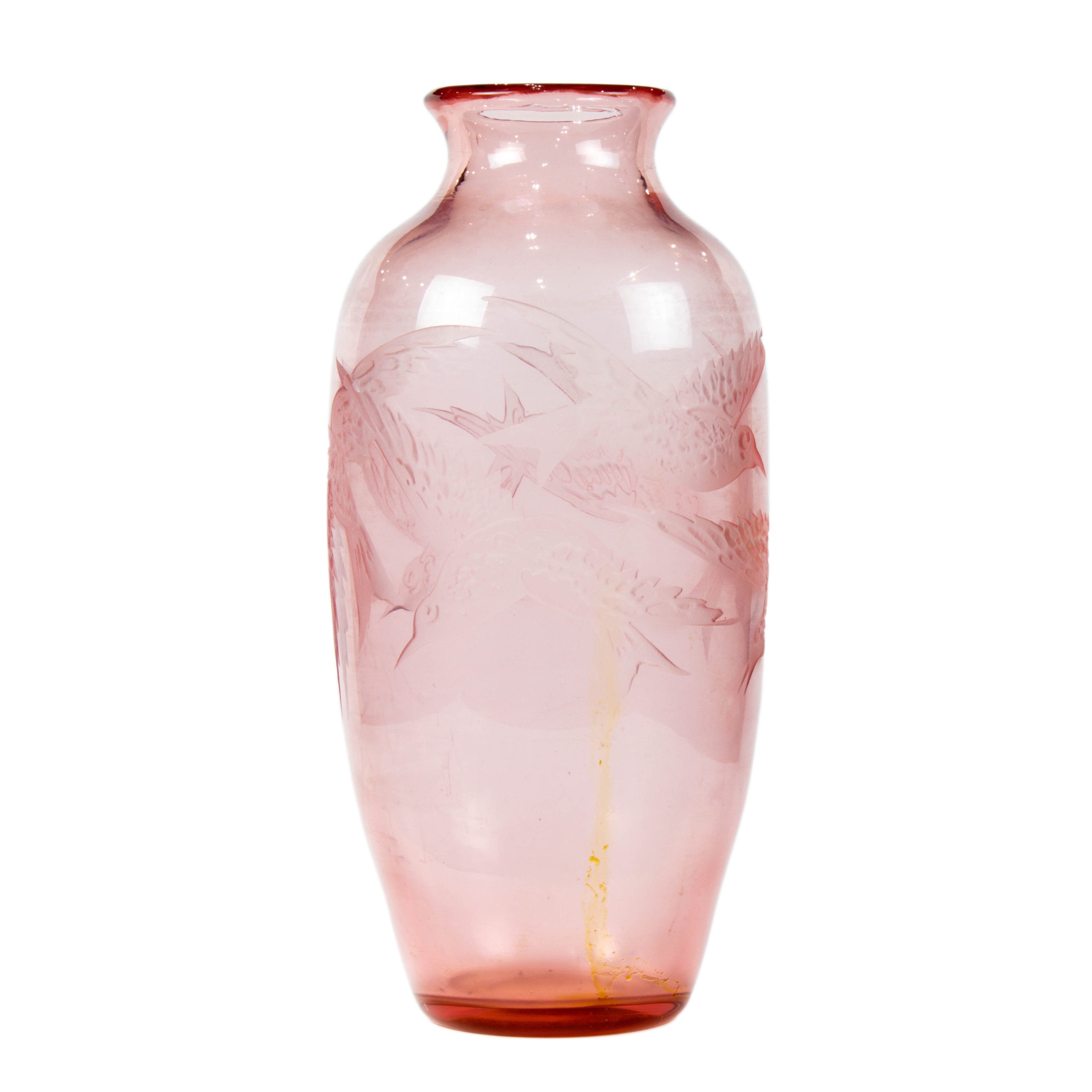 Appraisal: AN ART DECO ENGRAVED PINK GLASS VASE IN THE MANNER