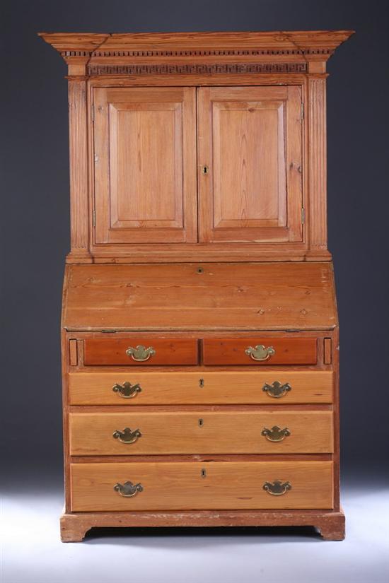 Appraisal: ENGLISH SCRUBBED PINE STEPPED-BACK SLANT-FRONT COUNTRY DESK Early th century