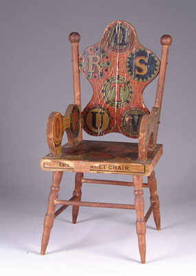 Appraisal: BLISS ALPHABET CHAIR Charming chair with lithographed paper covering the